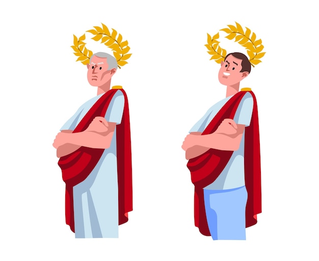 Plik wektorowy starożytny rzymski patrycjusz i jego współczesny potomek. koncepcja dumnego zachowania.