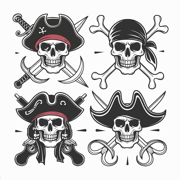 Starożytny styl tatuażu Czaszki piratów Ilustracja artystyczna wektorowa