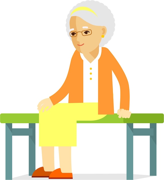Starsza Kobieta Siedzi Na Krześle ławce Płaski