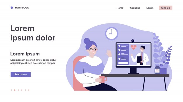Plik wektorowy starsza pani lekarz konsultujący online