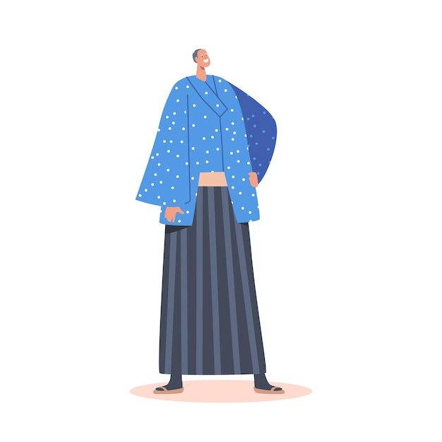 Starszy Azjata Nosi Niebieskie Kimono Stary Męski Charakter Nosi Tradycyjne Ubrania Starożytna Orientalna Moda I Kultura
