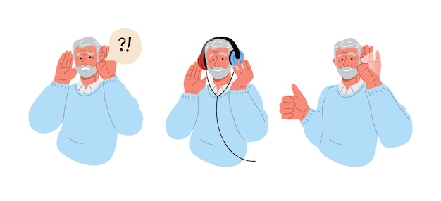 Starszy Mężczyzna Noszący Słuchawki Wykonuje Badanie Słuchuemeryt Został Uzdrowionybadanie Słuchu Dla Seniora