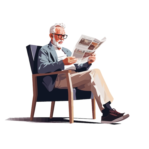 Plik wektorowy starszy mężczyzna siedzi na krześle i czyta gazetę.