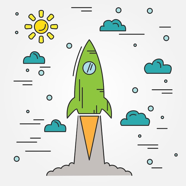 Plik wektorowy startup rocket ikona cienka linia vector