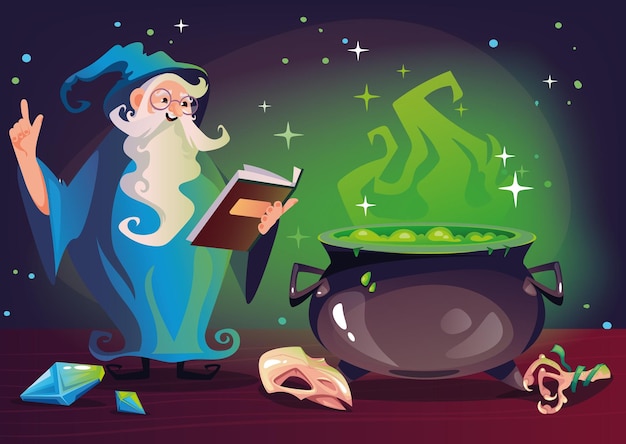 Stary czarodziej czarownica mężczyzna charakter pisowni magiczny element projektu ilustracja koncepcja