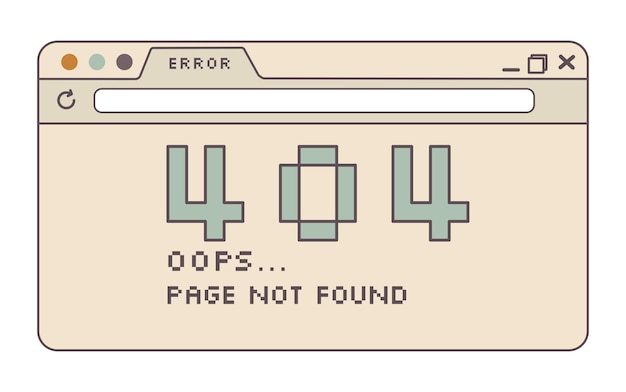 Stary komputer estetyczny. Retro okno komputera przeglądarki z komunikatem o błędzie 404. W modnym stylu y2k.