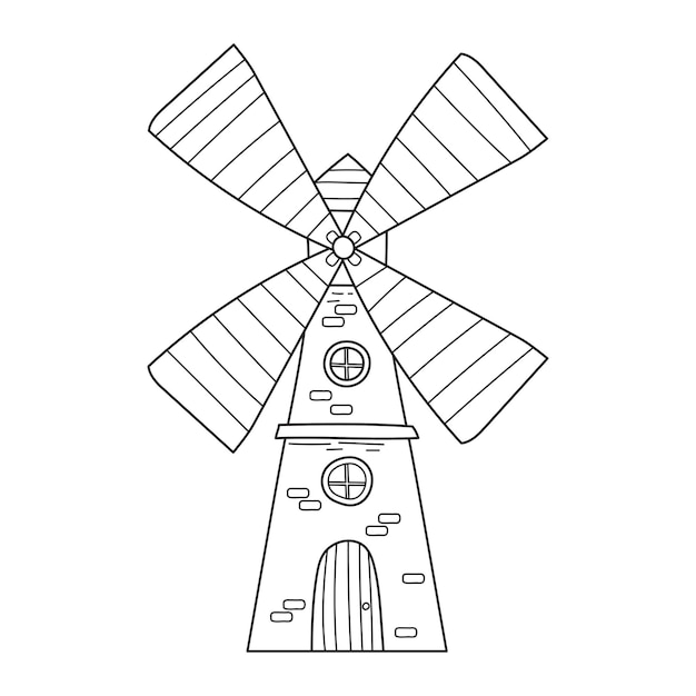 Stary Młyn Z Ceglanymi ścianami I Drzwiami W Stylu Doodle Szkicu