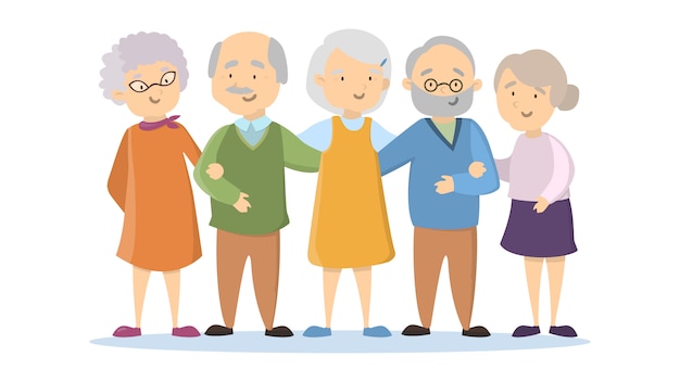 Plik wektorowy starzy starsi ludzie na białym tle. szczęśliwi uśmiechnięci ludzie.