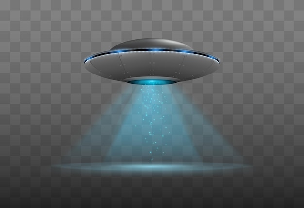 Statek Kosmiczny Ufo Z Wiązką światła Na Białym Tle Ilustracji Wektorowych Latającego Statku Kosmitów