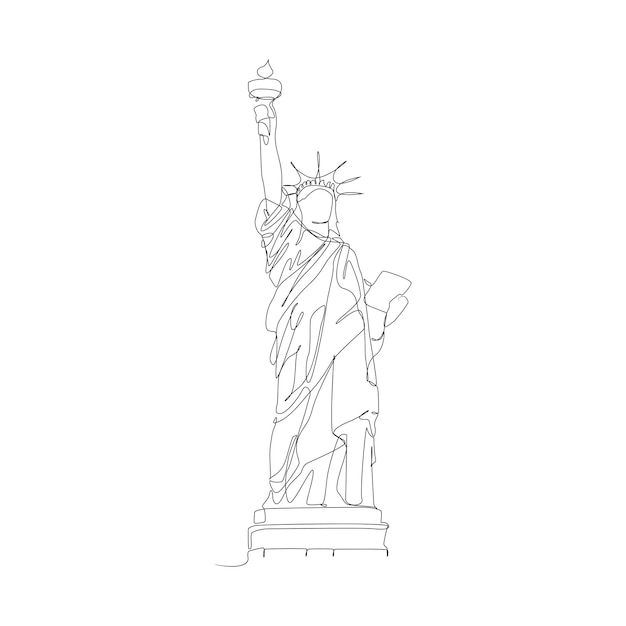 Statua Wolności jedna linia rysunku ilustracja USA Nowy Jork Ikona wektora izolowanego
