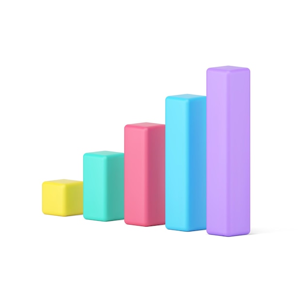 Statystyczne słupki wykresu Ikona 3d Wolumetryczne kolorowe kolumny do prezentacji informacyjnej