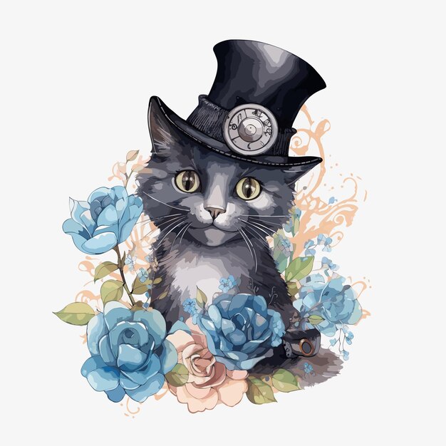 Plik wektorowy steampunk cat vintage ilustracja wektorowa dla koszulki