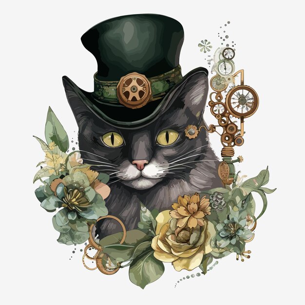 Plik wektorowy steampunk cat vintage ilustracja wektorowa dla koszulki