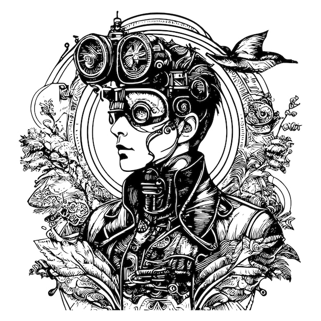 Plik wektorowy steampunk man ilustracje skomplikowany i odważny styl obejmujący retrofuturystyczną estetykę