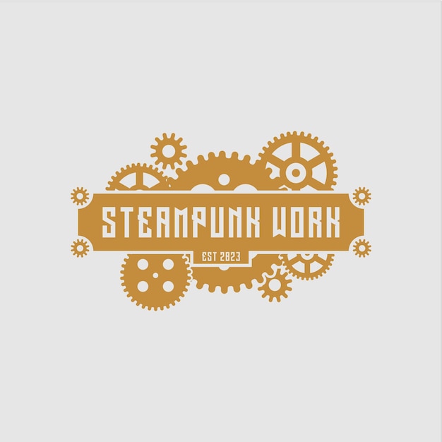 Plik wektorowy steampunkowe logo pracy z białym tłem