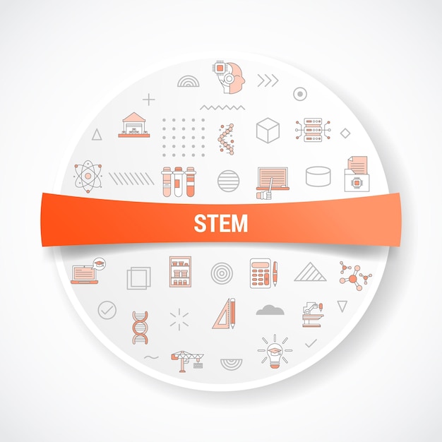 Stem Nauka Technologia Inżynierska Koncepcja Matematyki Z Koncepcją Ikony Z Okrągłym Lub Okrągłym Kształtem Dla Odznaki