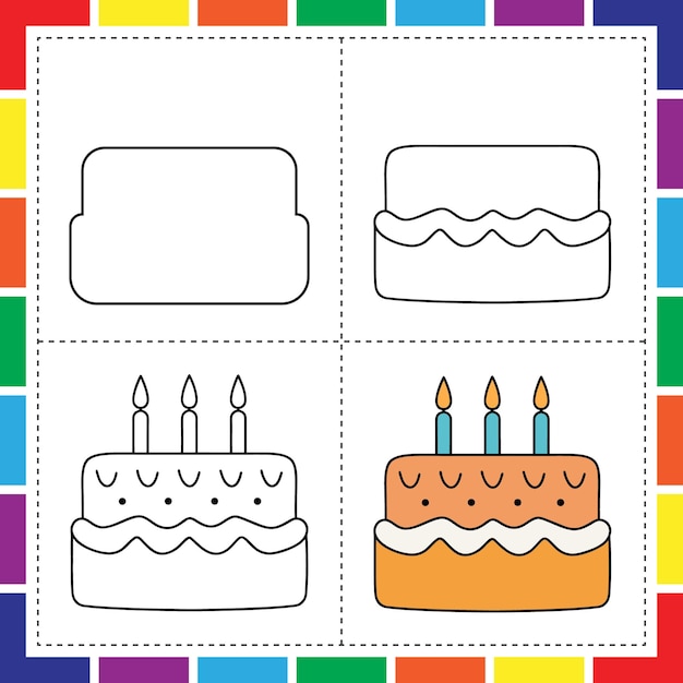 StepbyStep Birthday Cake Drawing Tutorial