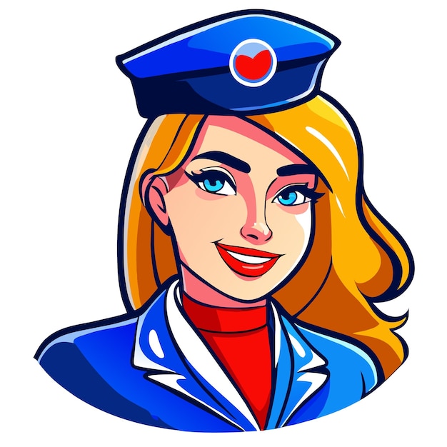 Plik wektorowy stewardessy, stewardessy kabiny, policjantki, ręcznie narysowane, płaskie, stylowe, kreskówkowe naklejki.