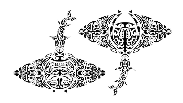 Stingray Polinezyjski Styl. Tatuaż Płaszczki W Stylu Polinezji. Dobry Do Tatuaży, Nadruków I T-shirtów. Odosobniony. Wektor.