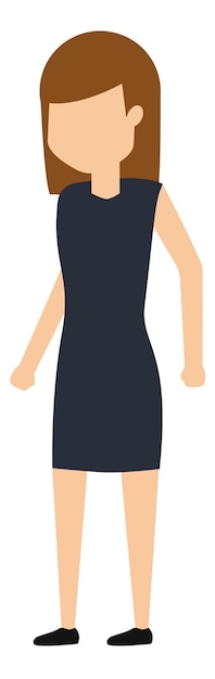 Plik wektorowy stojąca kobieta w czarnej sukni płaski ludzki charakter na białym tle