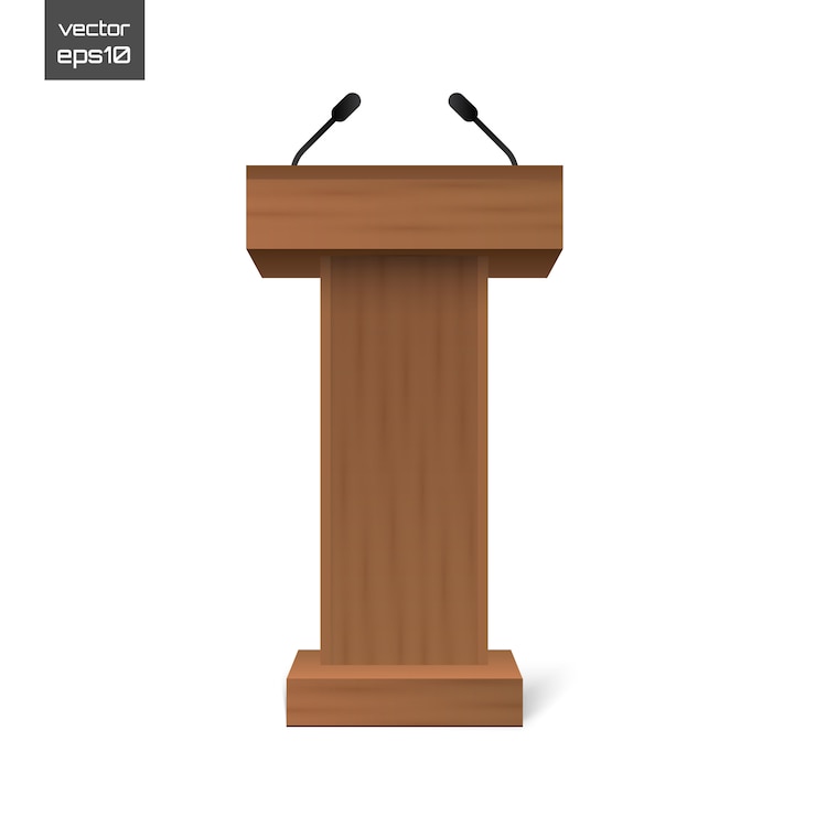 Wektor stojak na podium trybuna z mikrofonami na białym tle