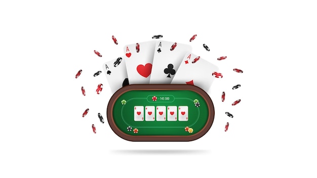 Stół Do Pokera Z Kartami I żetonami Do Pokera W Stylu Kreskówka Na Białym Tle