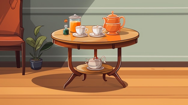 Plik wektorowy stół z czajnikami i kubkami