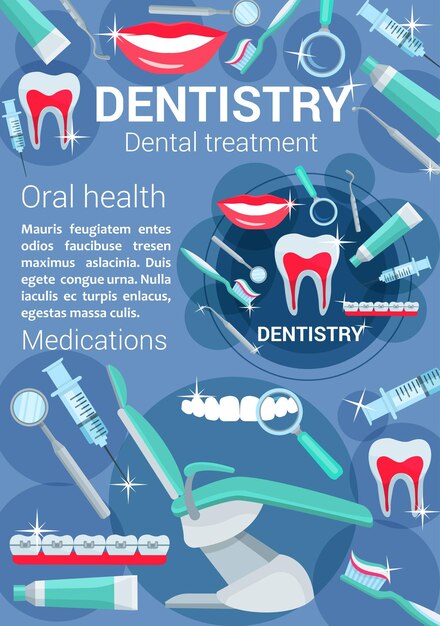 Stomatologia Leczenie Wektor Plakat Akcesoria Dentystyczne