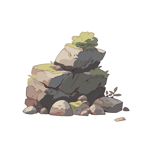 Plik wektorowy stos kamienia skalnego z trawą kamienia rysunkowego rock rock i gruz górski