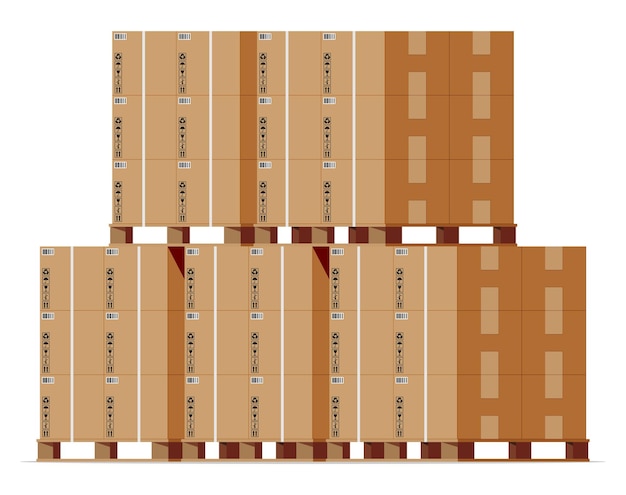 Plik wektorowy stos kartonów na drewnianej palecie na białym tle