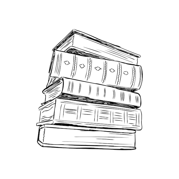 Stos książek na białym tle ręcznie rysowane szkic wektor ilustracja