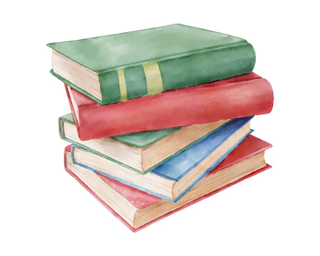 Stos książek Ręcznie narysowana literatura do czytania i studiowania Ilustracja akwarelowa