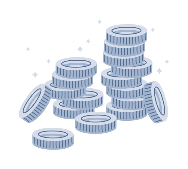 Stos srebrnych monet Kreskówka stos srebrnych monet cenne kasyno sukces koncepcja płaski wektor ilustracja tła