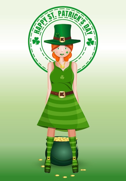 Stpatricks Day Design Z Czerwonowłosą Dziewczyną