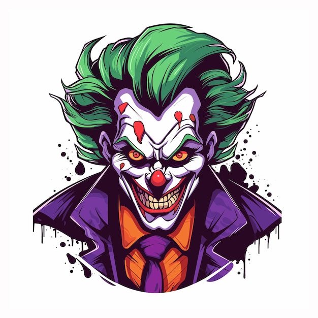 Straszny Halloweenowy Joker Z Straszną Twarzą W Ilustracji Wektorowych Stylu Kreskówki