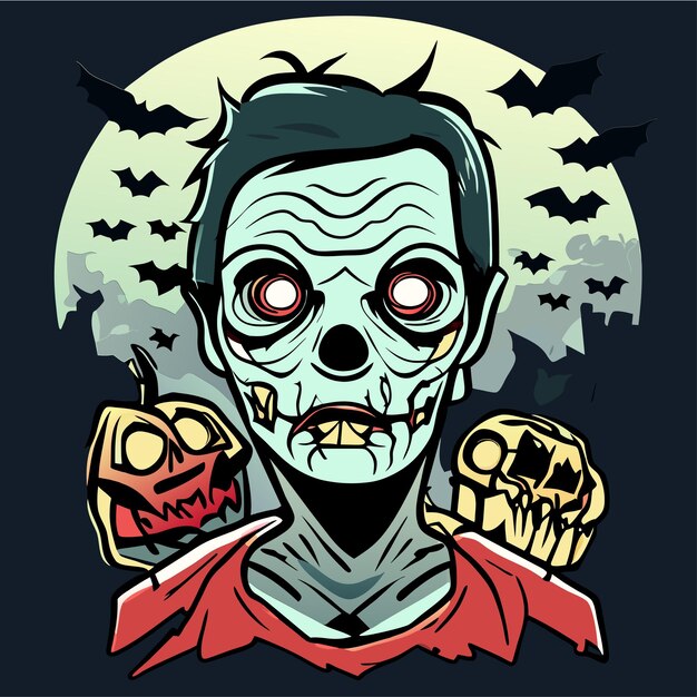 Plik wektorowy straszny zombie halloween ręcznie rysowane kreskówka naklejka ikona koncepcja na białym tle ilustracja