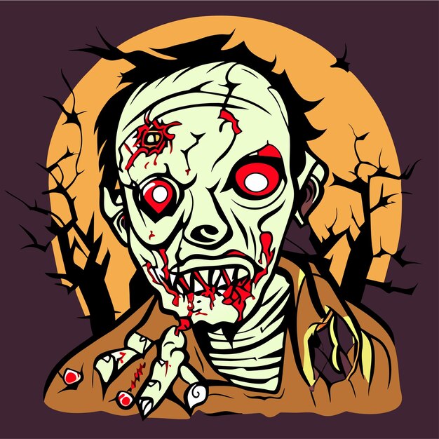 Straszny Zombie Halloween Ręcznie Rysowane Kreskówka Naklejka Ikona Koncepcja Na Białym Tle Ilustracja