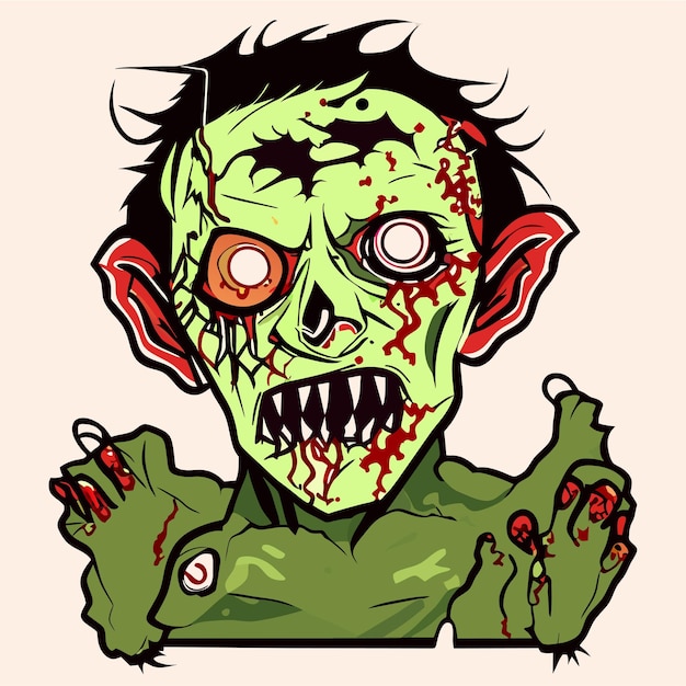 Straszny Zombie Halloween Ręcznie Rysowane Kreskówka Naklejka Ikona Koncepcja Na Białym Tle Ilustracja