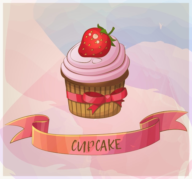 Strawberry Cupcake Deser Ikona Ilustracja Wektora Kreskówek Pastelowa Seria Kolekcji Deserów Jagodowych