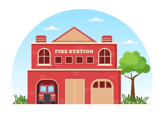 Straż Pożarna Ze Strażakami Gaszącym Dom W Różnych Sytuacjach Na Ilustracji