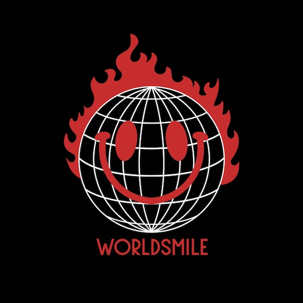 Streetwear Smile Globe Fire Ze Sloganem Slogan World Smile Dla Projektu Koszulki