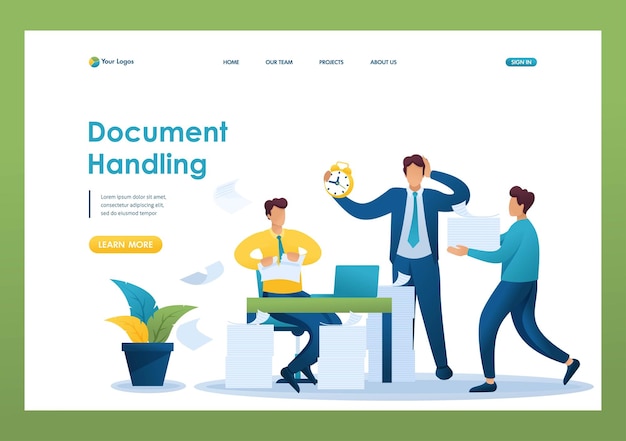 Stresująca Sytuacja Procesu Biurowego Przetwarzania Dokumentów W Biurze Płaski Charakter 2d Koncepcje Stron Docelowych I Projektowanie Stron Internetowych