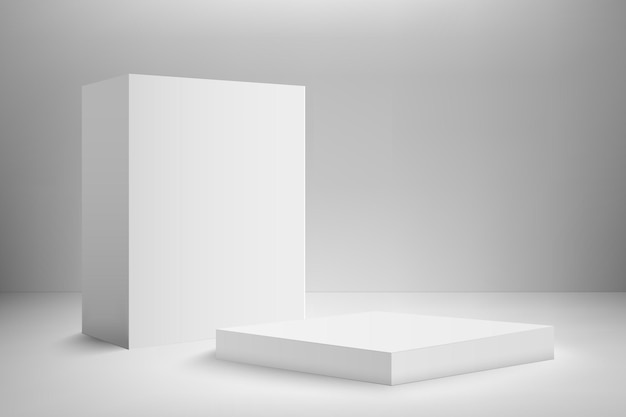 Streszczenie 3D realistyczne białe puste kwadratowe podium Minimalna scena do prezentacji produktu