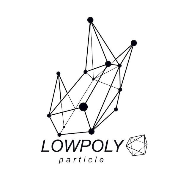 Streszczenie 3d wielokątny obiekt szkieletowy, element projektu geometrycznego low poly wektor. Logo firmy technologii.