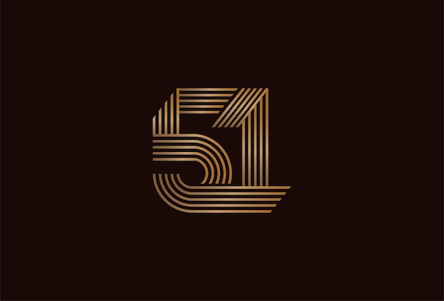 Plik wektorowy streszczenie 51 numer logo złoty 51 styl linii monogramu liczbowego nadający się do logo rocznicowych i biznesowych