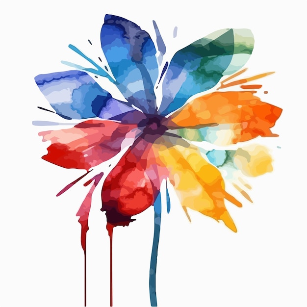 Streszczenie Akwarela Kolorowy Kwiat Białe Tło Płaskie Kolory Ilustracji Wektorowych Sztuka Cyfrowa