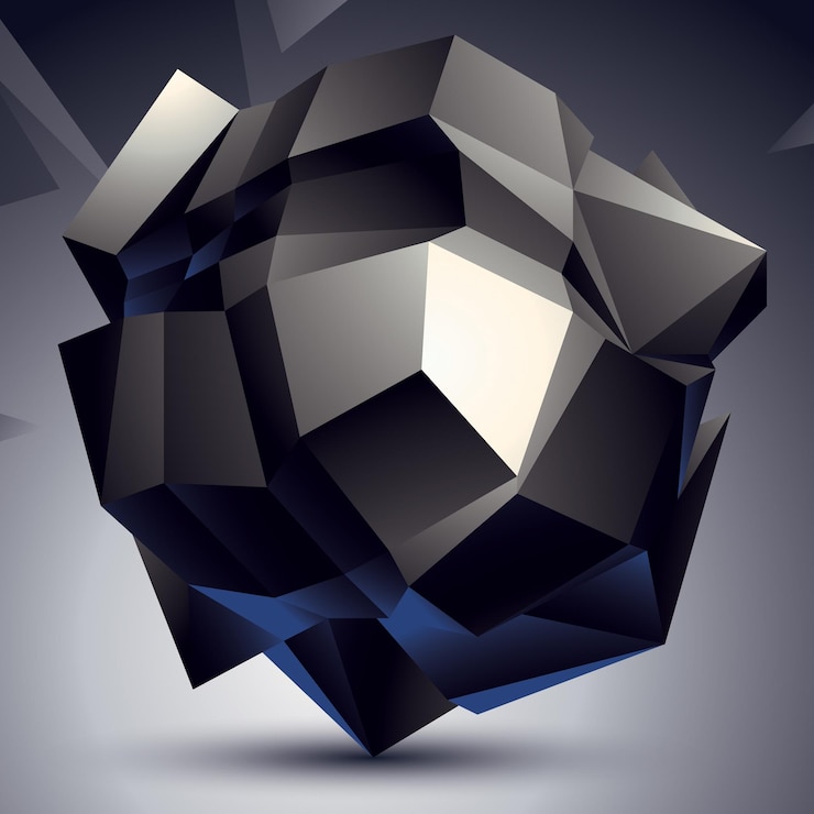 Wektor streszczenie asymetryczny wektor monochromatyczny obiekt zbudowany z różnych elementów, skomplikowany kształt geometryczny.