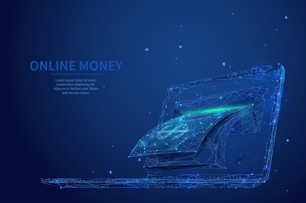 Plik wektorowy streszczenie atm na ekranie komputera przenośnego technologia cyfrowa niebieskie tło koncepcja pieniądza online
