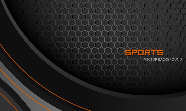 Streszczenie ciemnoszare tło sportowe z sześciokątnym włóknem węglowym i pomarańczowymi liniami