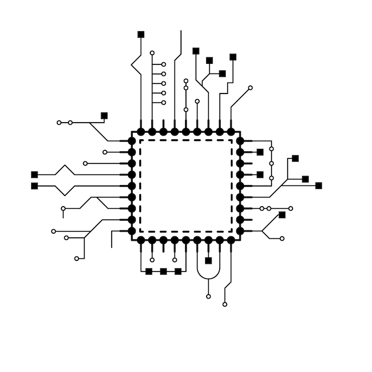 Wektor streszczenie czarna linia prosta procesora, komputer, technologia doodle element konspektu wektor styl projektu